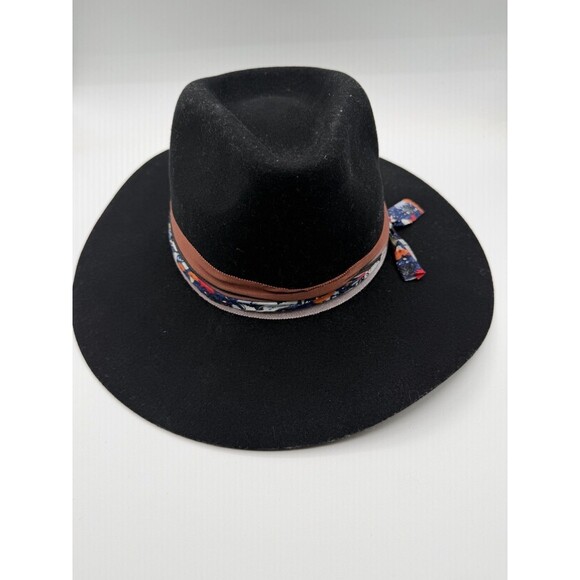 Free People Rancher Felt Hat Women Black Band Classic Preppy Western Medium New